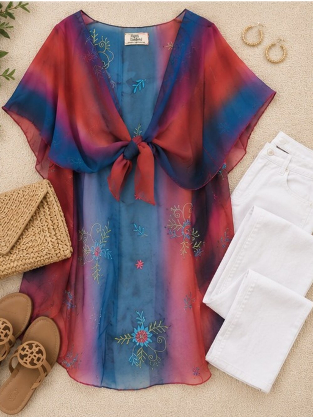 Hopes Unlimited Upcycled India Sheer Embroidered Tunic Kafton One Size